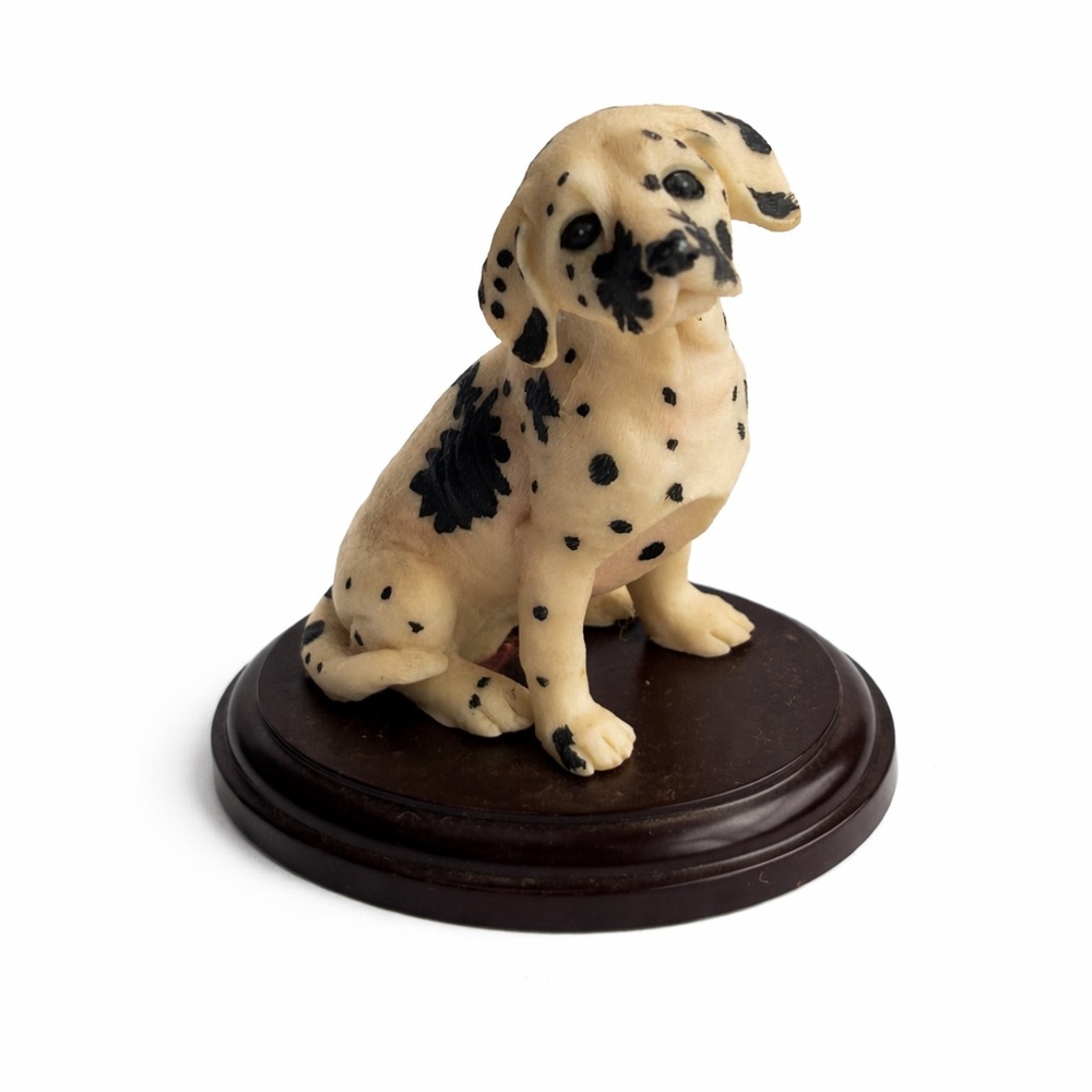 Spotted Dog Figurine on Wooden Base